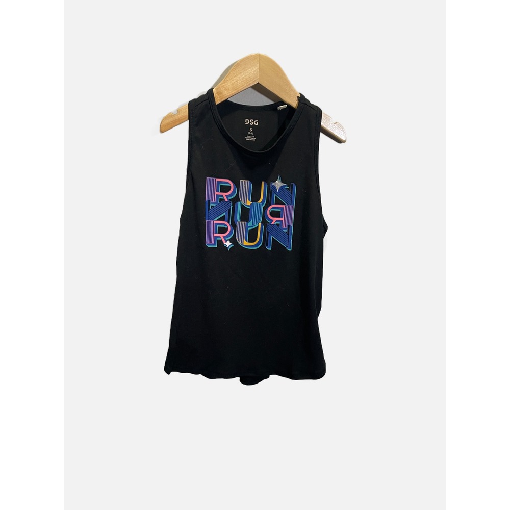 DSG Tank Top Girls S 8-9 Black Run Graphic Athletic Racerback Activewear
